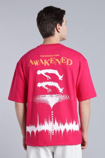 AWAKENED Oversized Graphic T-shirt - Hot Pink