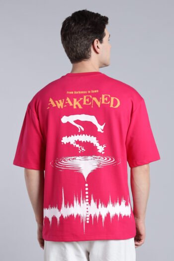AWAKENED Oversized Graphic T-shirt - Hot Pink