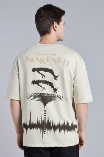 AWAKENED Oversized Graphic T-shirt – Beige